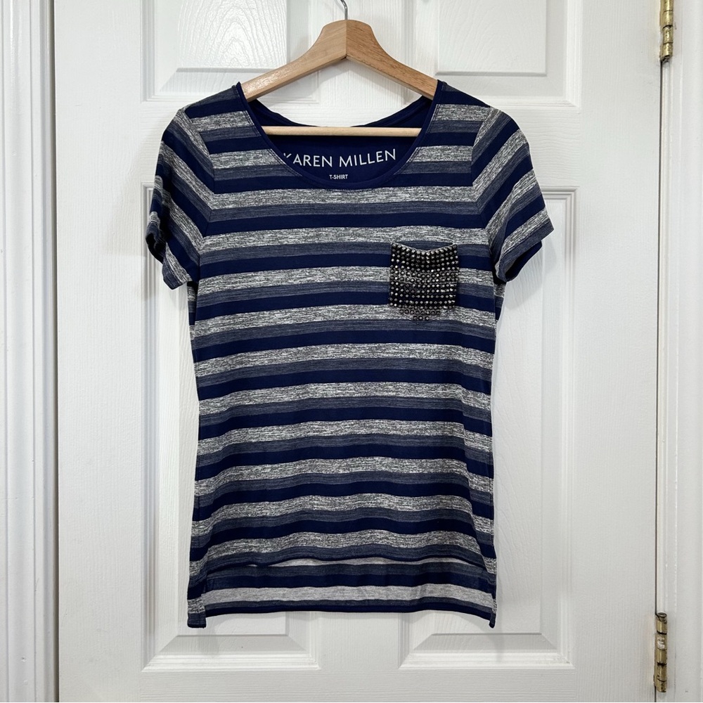 Karen Millen Striped Navy and Gray T-Shirt